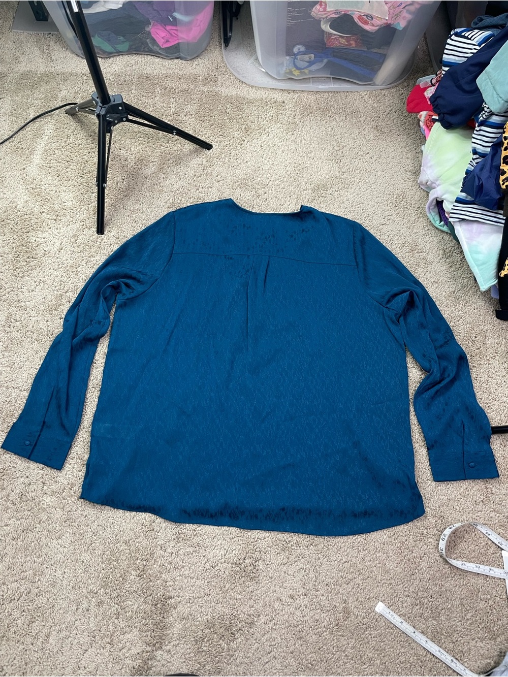 NYDJ Teal Ruffle Split-Sleeve Blouse - Picture 14 of 16